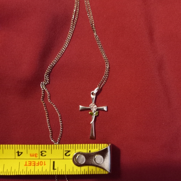 STERLING SILVER CROSS WITH ENAMELED COLORED ROSE NECKLACE - Picture 6 of 9